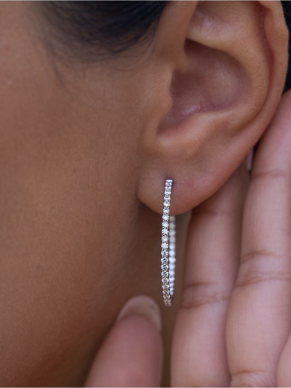 Diamond and White Gold Oval Hoop Earrings
